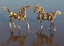 Driftwood horse sculptures "Icarus pair" by artist Heather Jansch